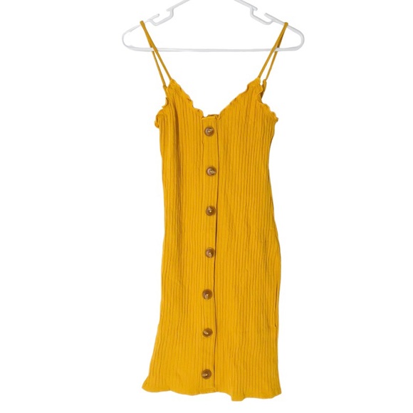 Papaya Dresses Papaya Mustard Yellow Ribbed Button Down Dress